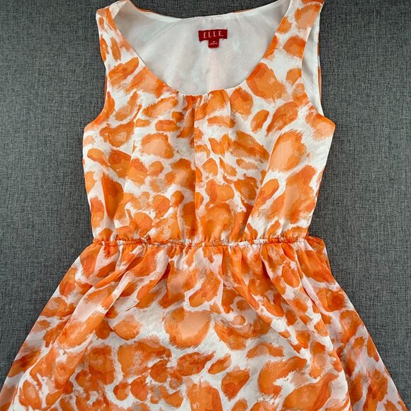 ELLE Sundress Medium Orange & White Lined Sleeveless Scoop Neck Belt Tie include - Picture 4 of 13